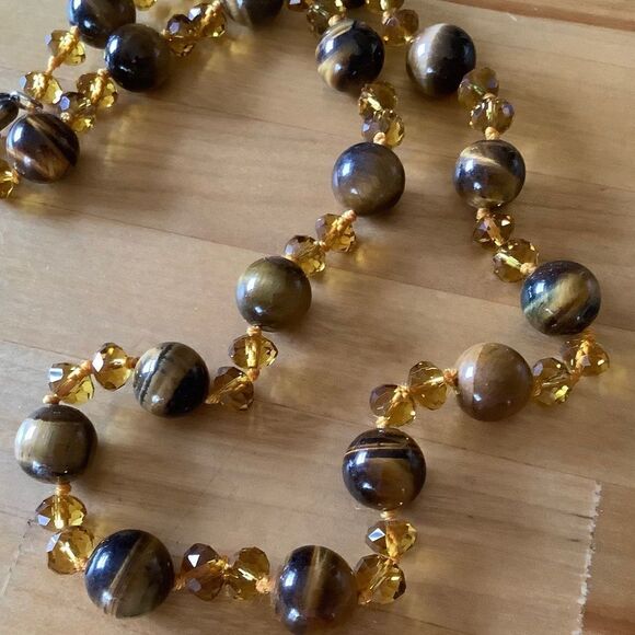 𝅺tiger EYES YELLOW FACETED CRYSTAL WOMAN HAND MADE NECKLACE​ - Picture 3 of 5